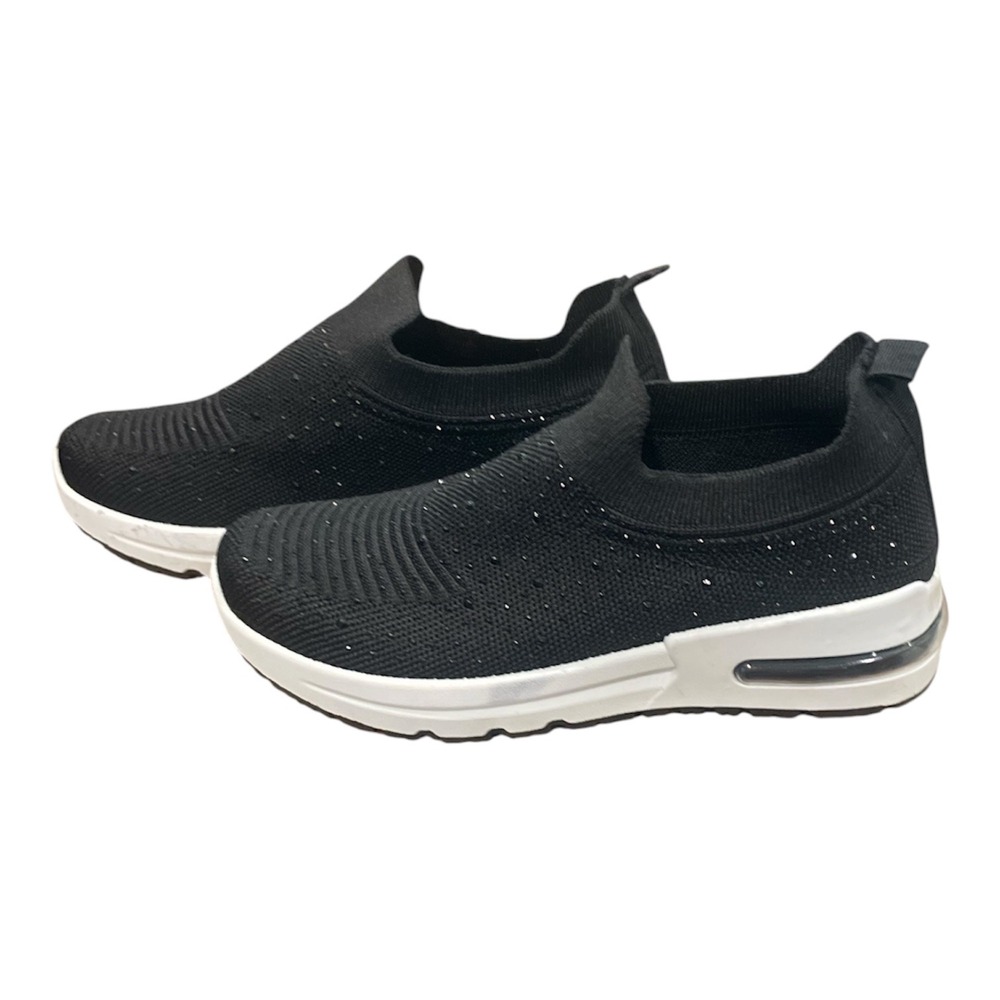 SIP Sport‎ Womens Black Knit Rhinestone Slip On Sneakers Air Cushion Shoes 5.5 - Picture 5 of 7